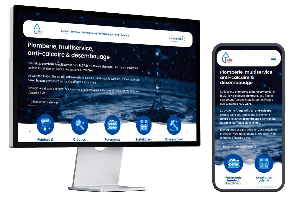 Site web Eau'top Création de sites web pour plombier et multiservices